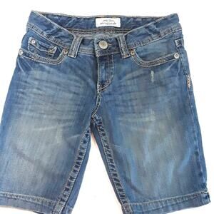 Aeropostale Womens Sz 6 Modest Y2K Flap Pocket Distressed Denim Shorts5725